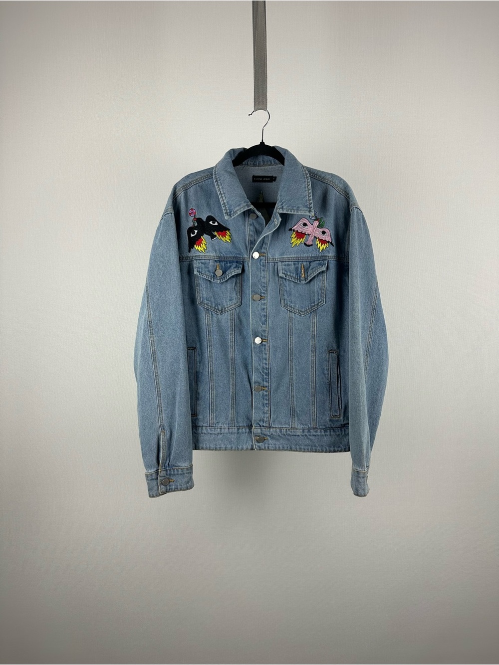 Ricardo Cavolo Embroidered Denim Jacket XL Blue Artist Graphic Trucker Italy